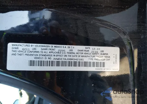 2011 Volkswagen Jetta 2.5L Se from USA, damaged, VIN 3VWDZ7AJ0BM342181